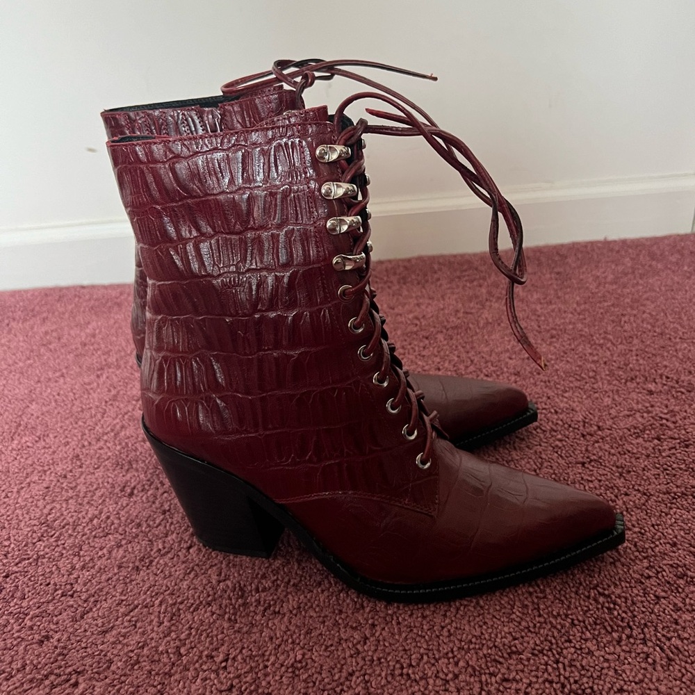 NWOT Jeffrey Campbell kid leather red croc boots